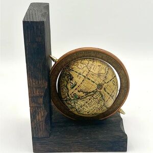Vintage Spinning World Globe Wood Bookend 7.5 inches